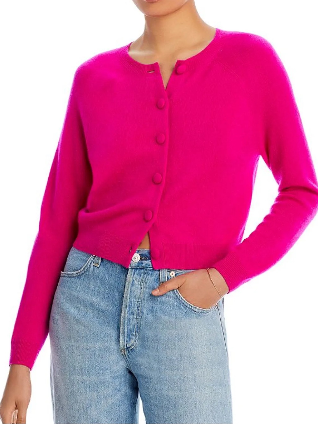 Joie Nwt Fuchsia Washable Cashmere Crewneck Button Close Pullover Cardigan